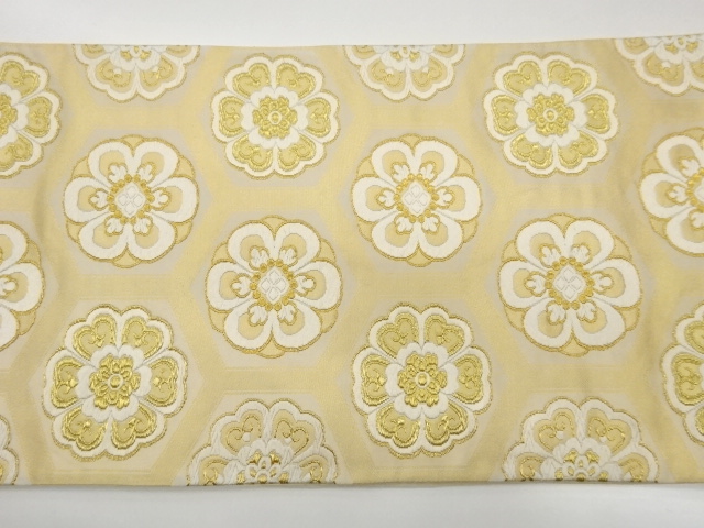  亀甲に華紋模様織出し袋帯